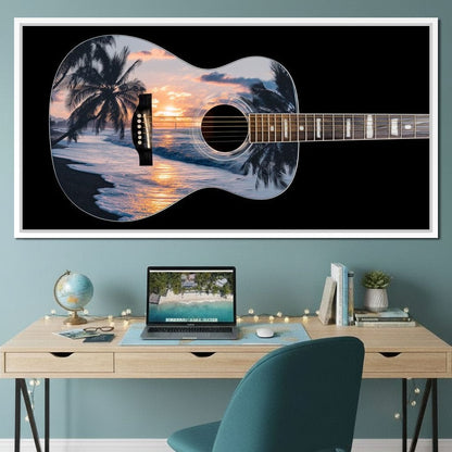 Tropical Sunset Guitar Dream Canvas Wall Art