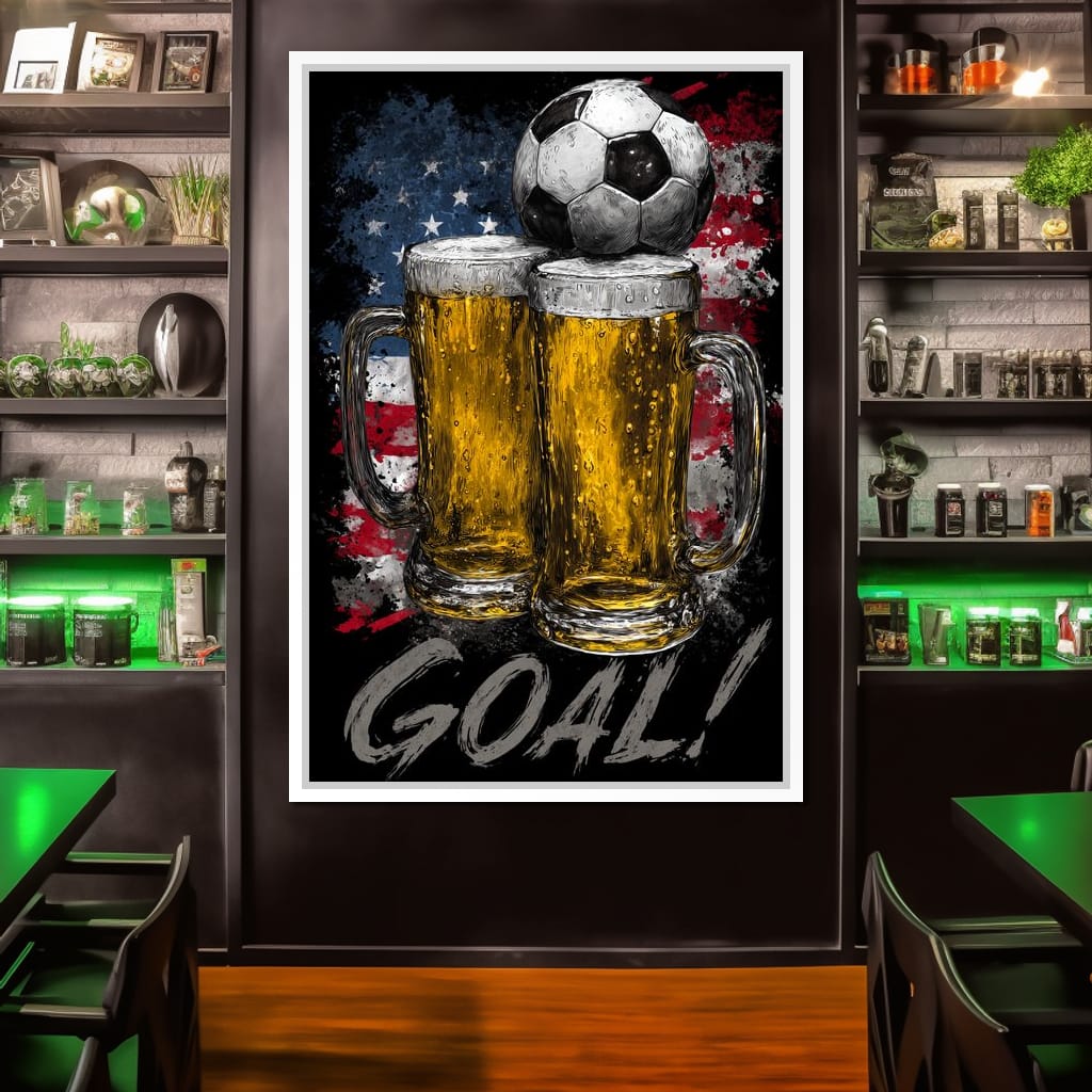 USA Soccer Beer Mugs Goal Canvas Wall Art