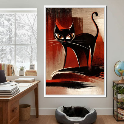 Mid Century Black Cat Stare Canvas Wall Art