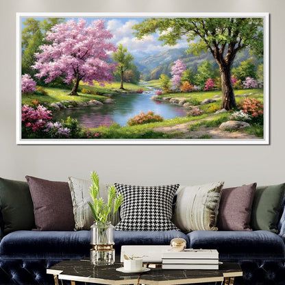 Spring Blossom Mountain Stream Canvas Wall Art