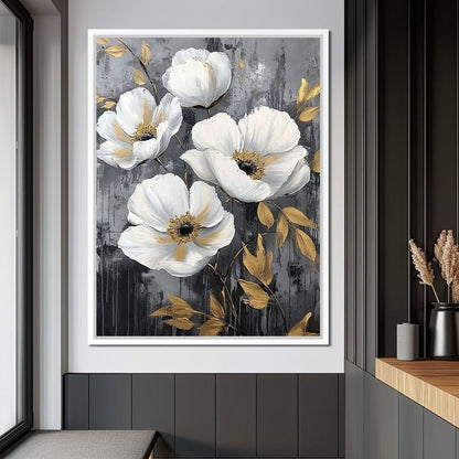 Golden Petal Harmony Blooms Canvas Wall Art