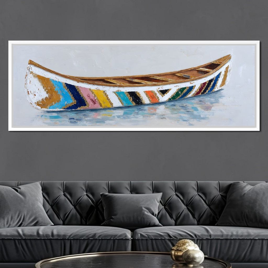 Colorful Canoe Reflections Calm Canvas Wall Art