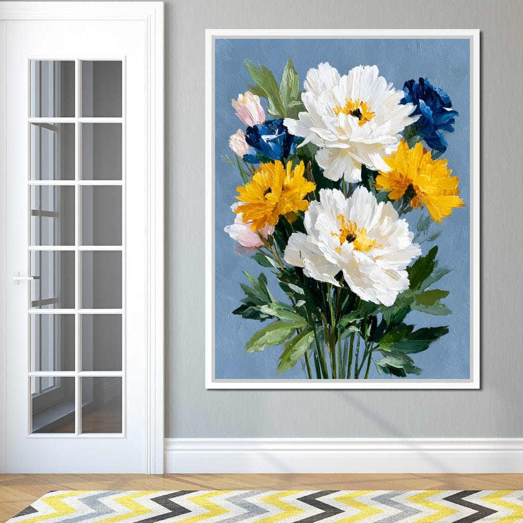 Blue Garden Peony Bouquet Canvas Wall Art