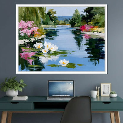 Water Lily Garden Reflection Canvas Wall Art