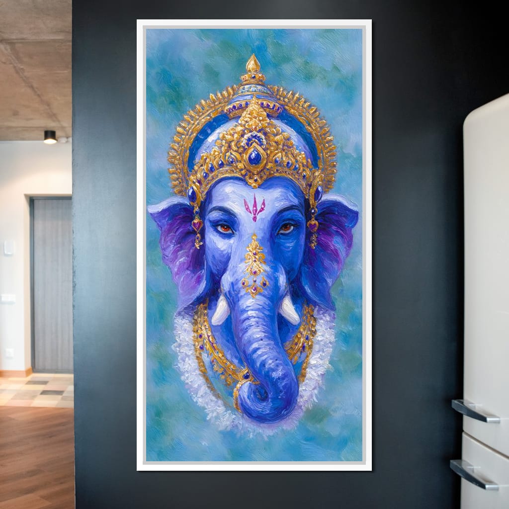 Royal Blue Ganesha Divine Blessing Canvas Wall Art