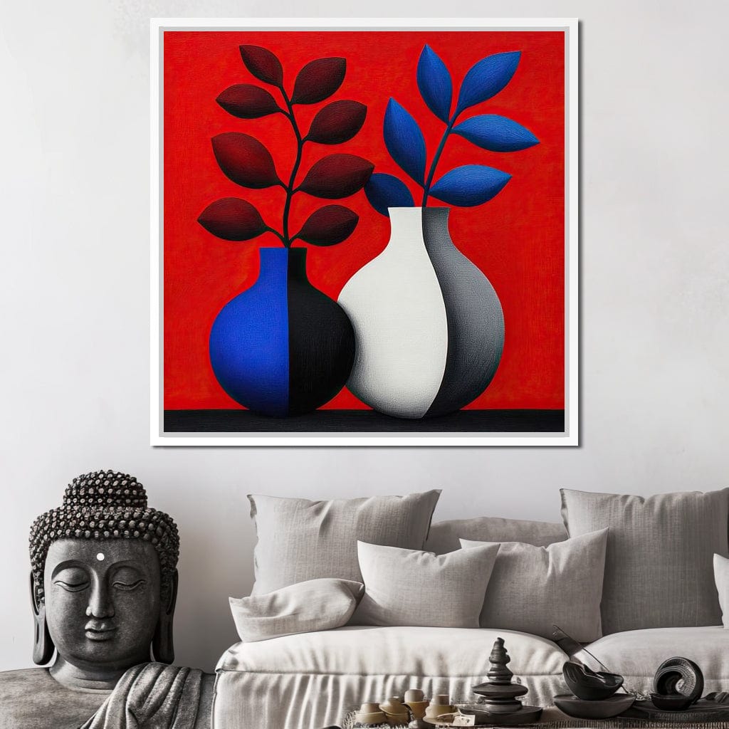 Vases in Crimson Rhythm Canvas Wall Art