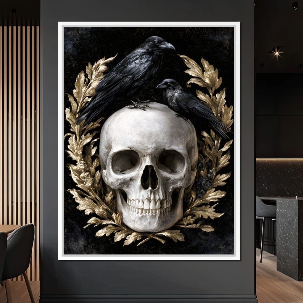 Gilded Crows Upon Bone Canvas Wall Art