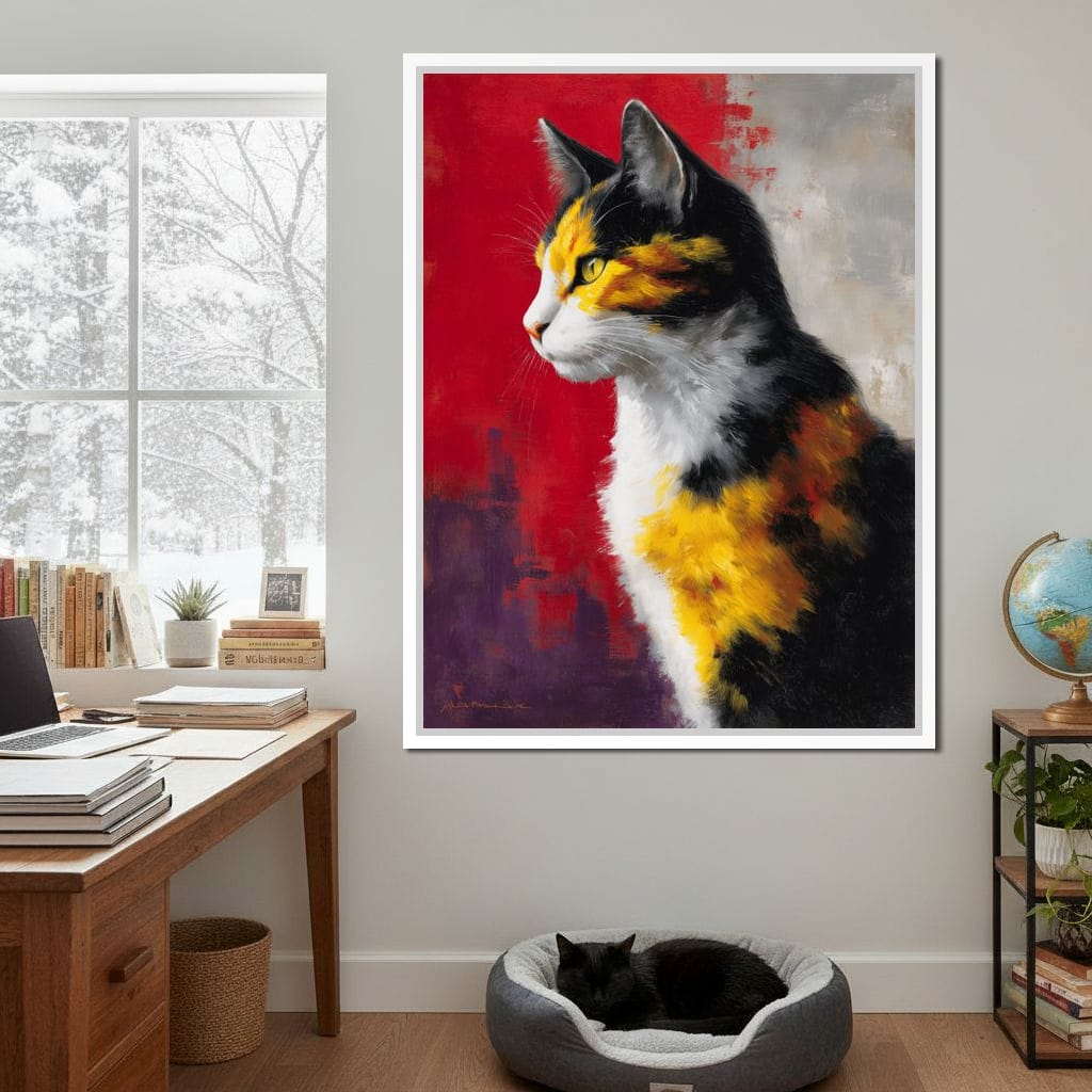Golden Calico Cat Profile Canvas Wall Art