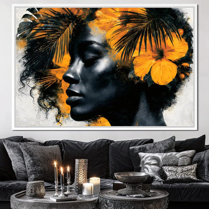 Golden Flora Crowned Spirit Canvas Wall Art