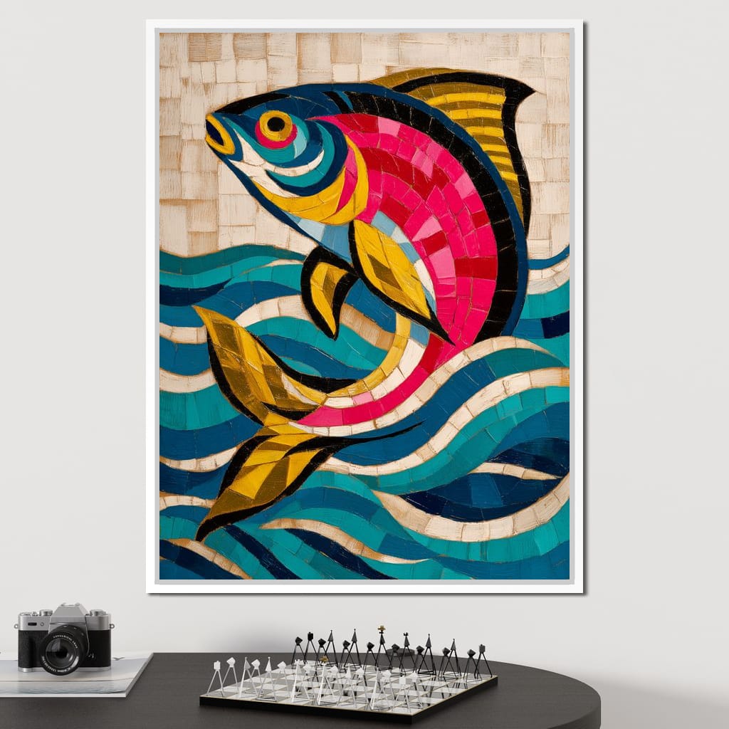 Vibrant Tropical Fish Mosaic Canvas Wall Art
