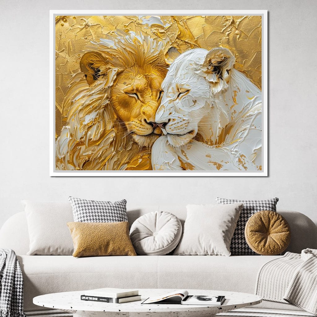 Golden Solitude and Ivory Peace Canvas Wall Art