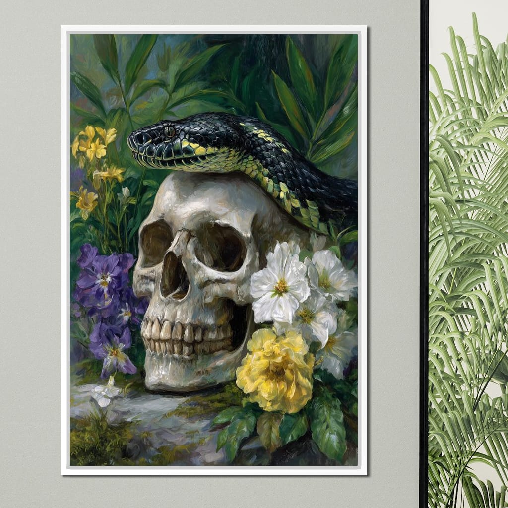 Serpent Crowned Skull Garden Canvas Wall Art