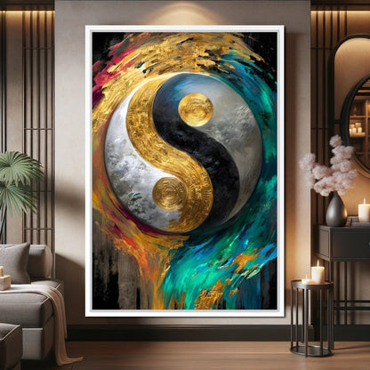 Cosmic Balance Golden Flux Canvas Wall Art