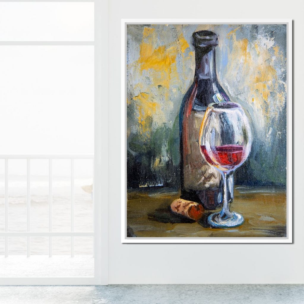 Bottle & Glass of Wine Canvas Wall Art