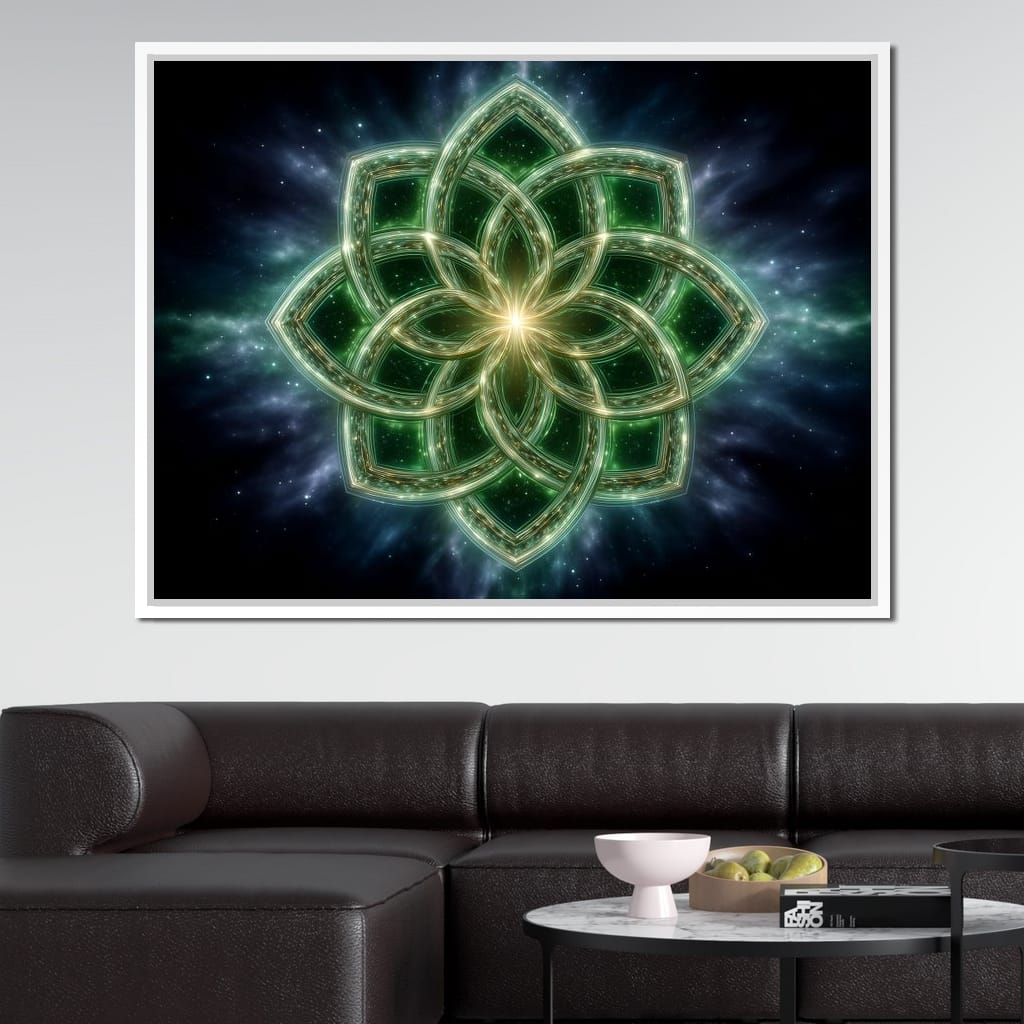 Celestial Green Knot Mandala Canvas Wall Art
