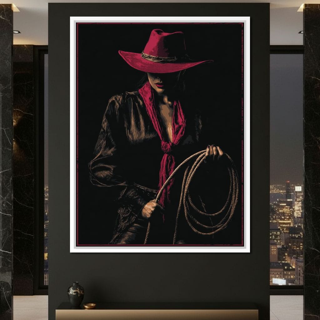 Midnight Cowgirl Red Hat Canvas Wall Art