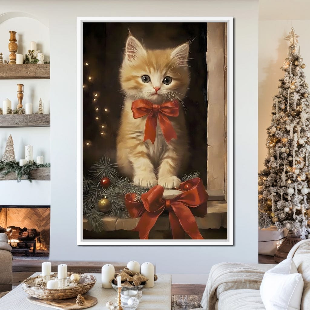 Yuletide Kitten by the Window Canvas Wall Art