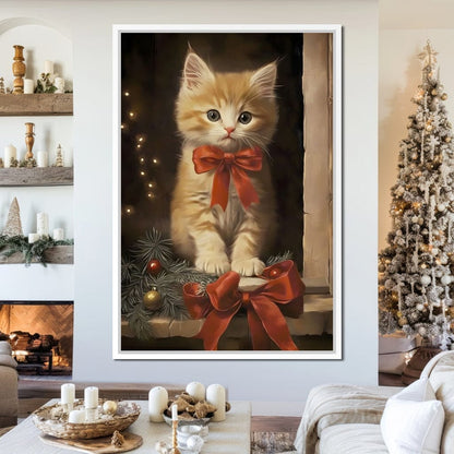 Yuletide Kitten by the Window Canvas Wall Art