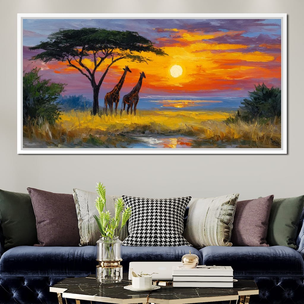 Savanna Giraffes Sunset Glow Canvas Wall Art
