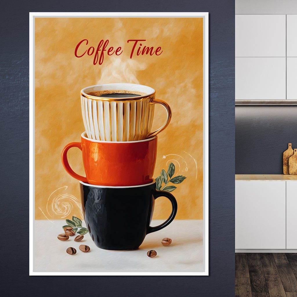 Coffee Time Stacked Mugs Canvas Wall Art