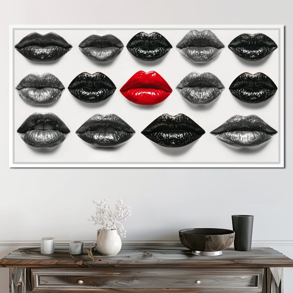 Breaking The Monotone Rhythm Red Lips Canvas Wall Art