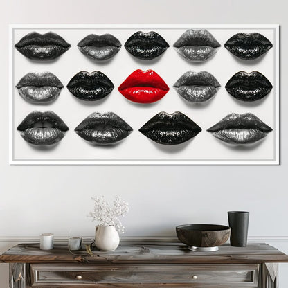 Breaking The Monotone Rhythm Red Lips Canvas Wall Art