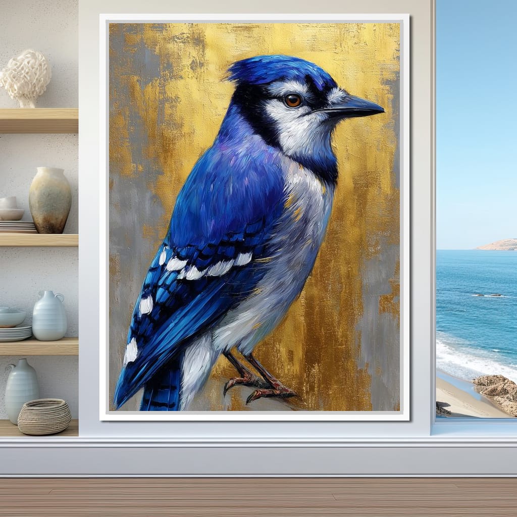 Golden Blue Jay Portrait Canvas Wall Art