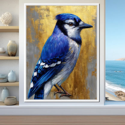 Golden Blue Jay Portrait Canvas Wall Art