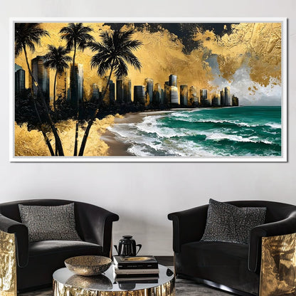 Miami Vibes in Gold Canvas Wall Art