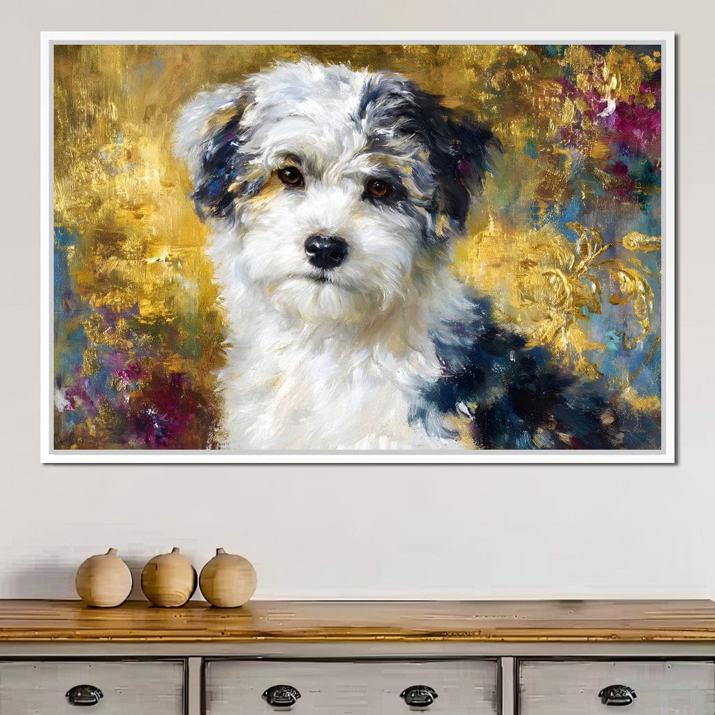 Golden Garden Puppy Canvas Wall Art