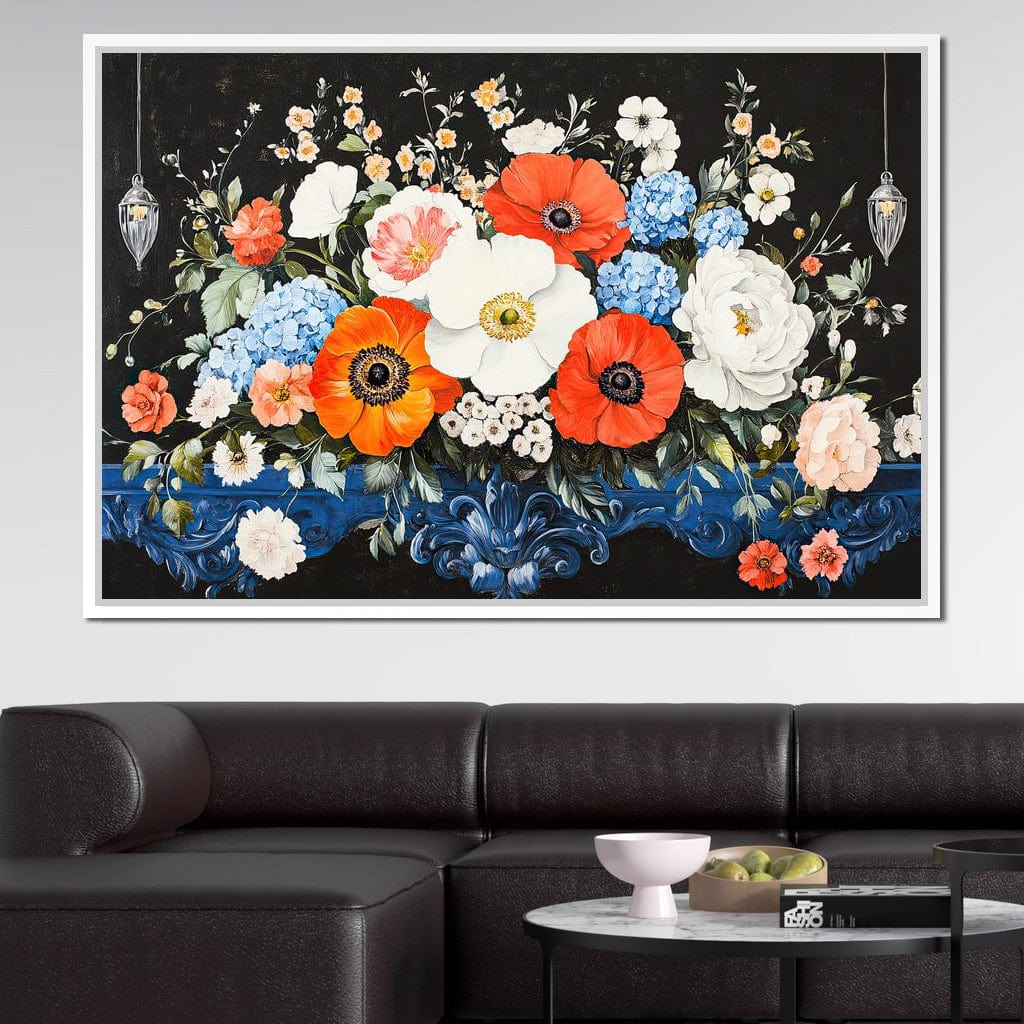 Floral Symphony on Midnight Canvas Wall Art