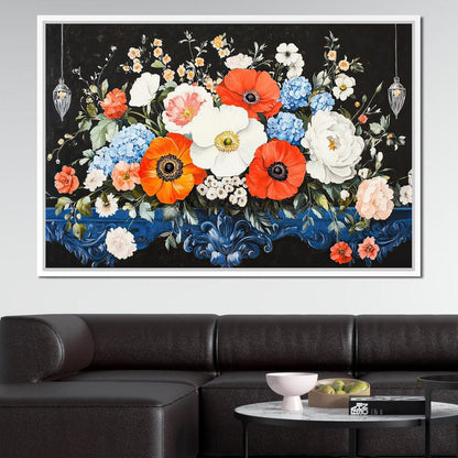 Floral Symphony on Midnight Canvas Wall Art