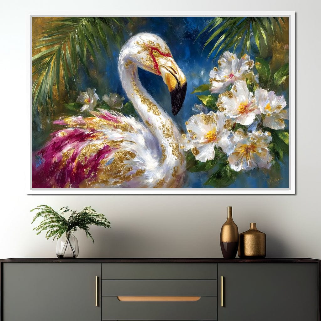 Gilded Flamingo Garden Glow Canvas Wall Art