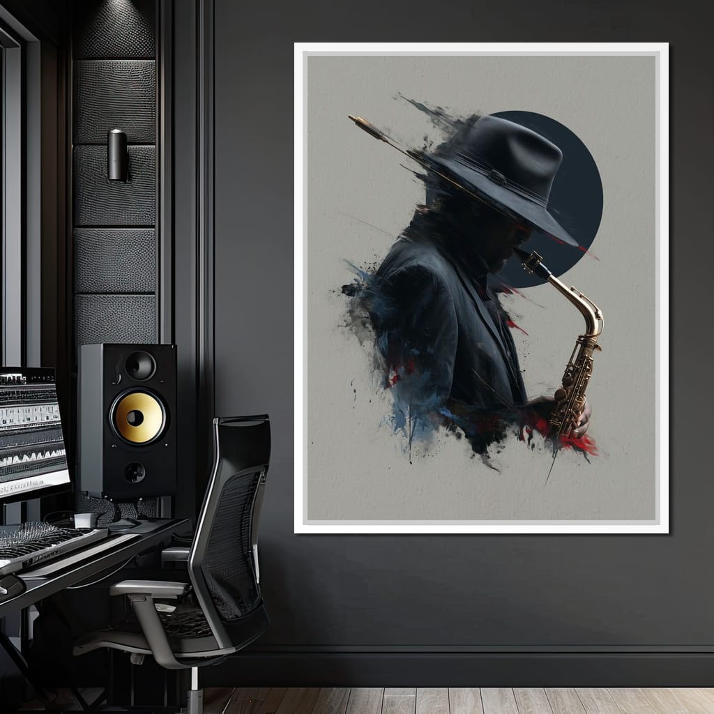 Midnight Saxophone Silhouette Canvas Wall Art