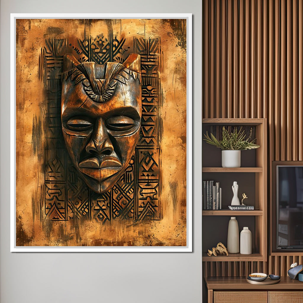 Ancient Tribal Mask Design Canvas Wall Art