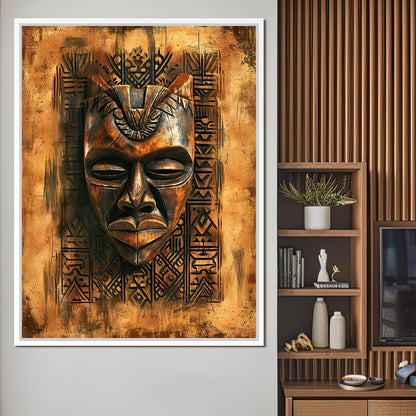 Ancient Tribal Mask Design Canvas Wall Art