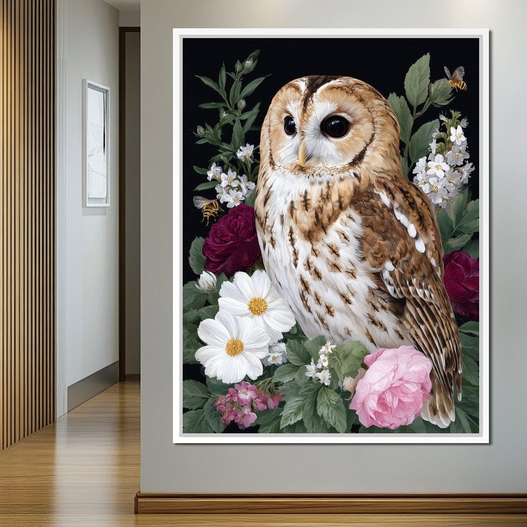 Barn Owl Floral Night Garden Canvas Wall Art