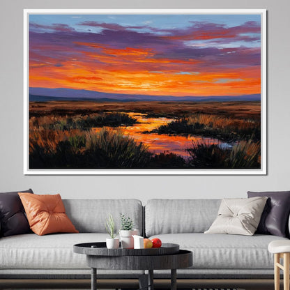 Sunset River Over Marshland Canvas Wall Art