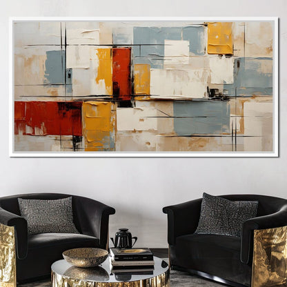 Abstract Ochre Geometry Fields Canvas Wall Art
