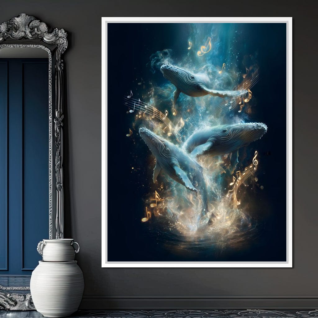 Melodic Tides of Dancing Whales Canvas Wall Art
