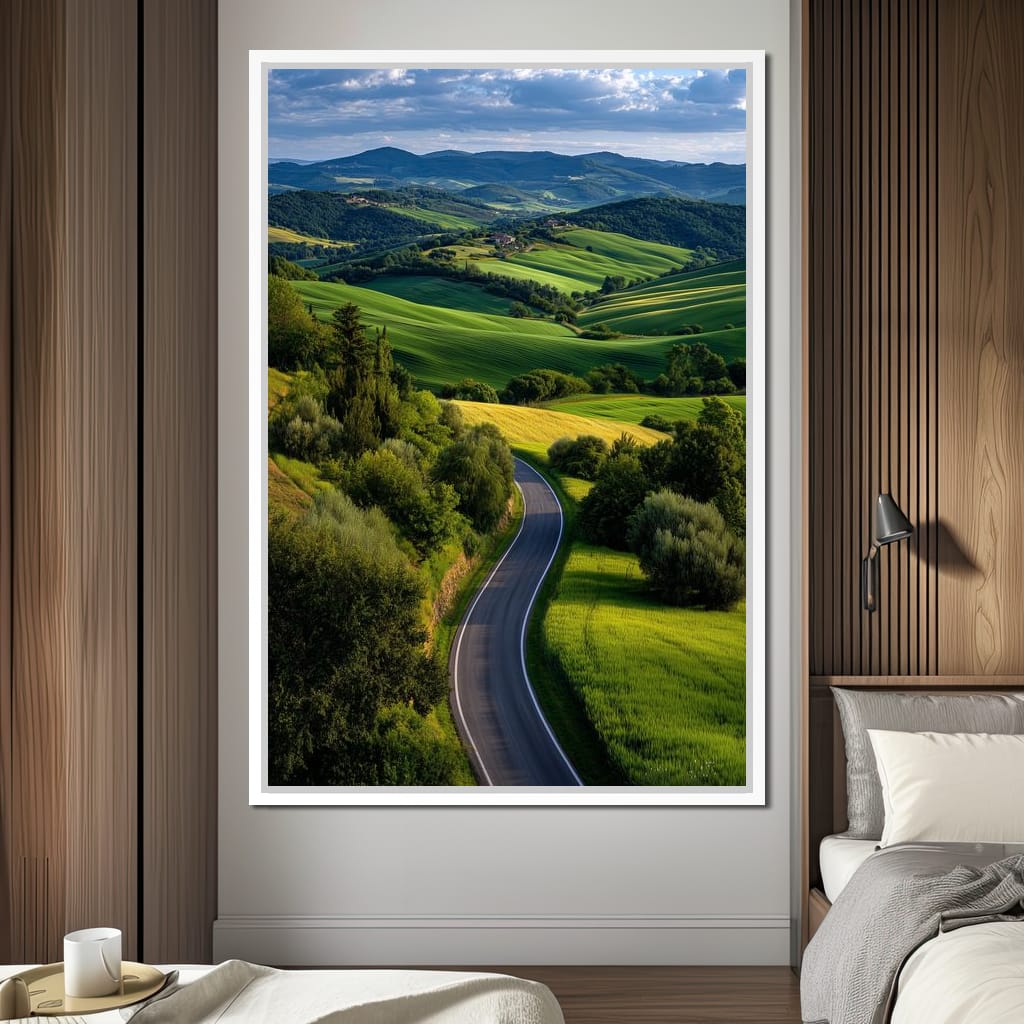 Sunlit Valley Roadscape Canvas Wall Art