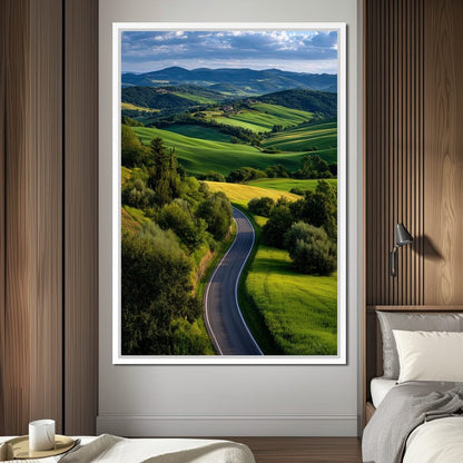 Sunlit Valley Roadscape Canvas Wall Art