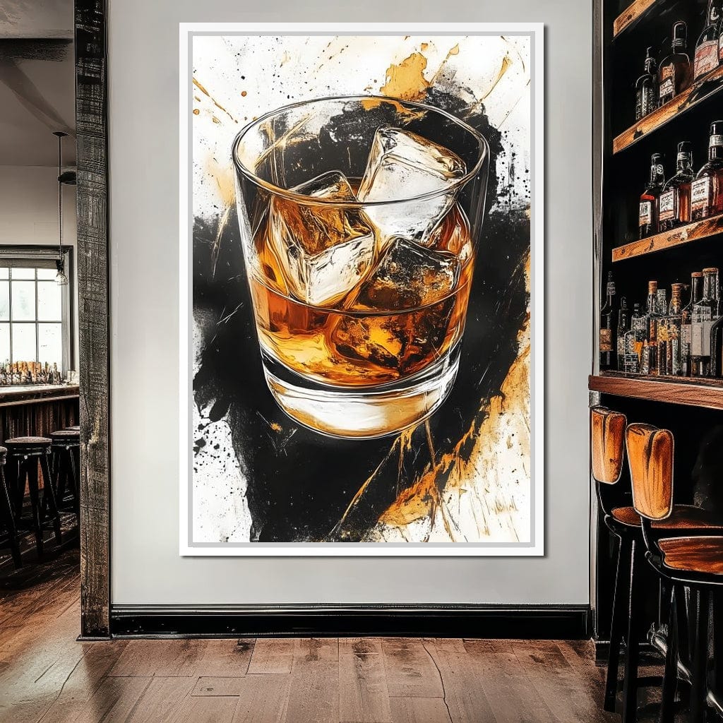 Whiskey Reflections on Ice Canvas Wall Art