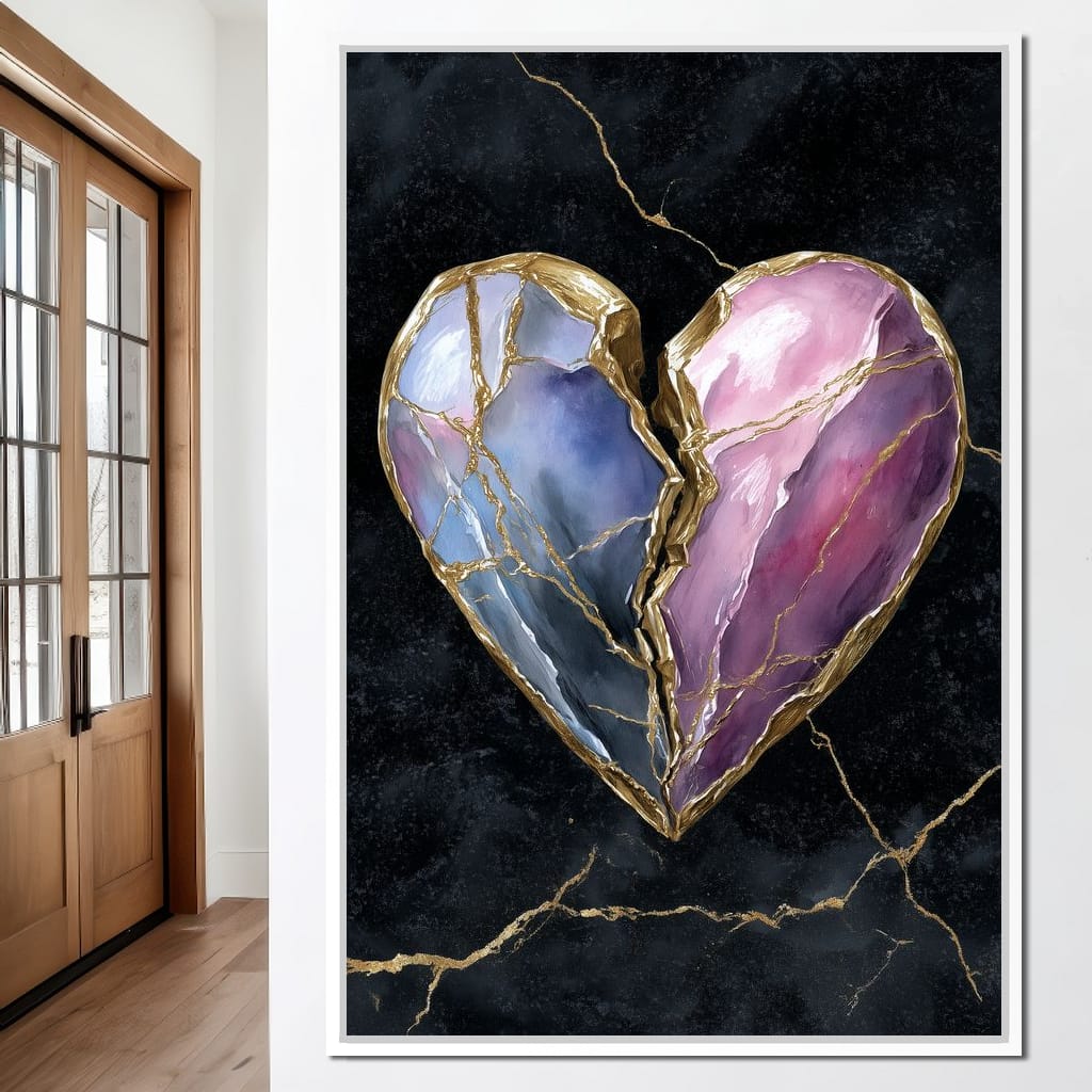 Kintsugi Split Heart Gold Canvas Wall Art