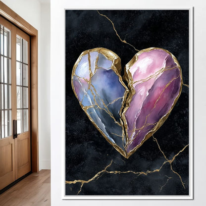 Kintsugi Split Heart Gold Canvas Wall Art