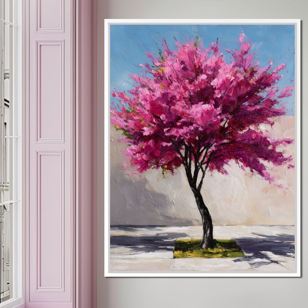 Fuchsia Blossom Tree Courtyard Canvas Wall Art