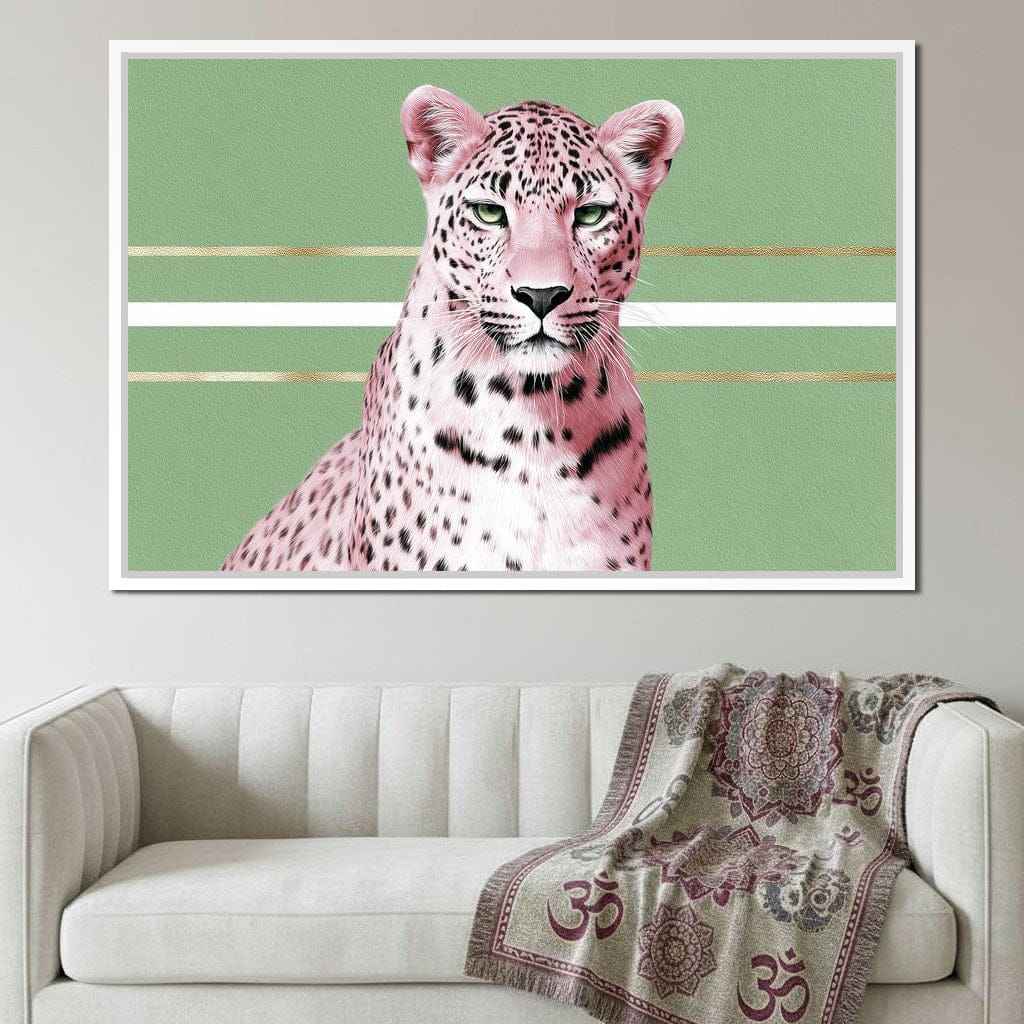 Pink Leopard Gold Line Portrait Canvas Wall Art