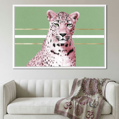 Pink Leopard Gold Line Portrait Canvas Wall Art