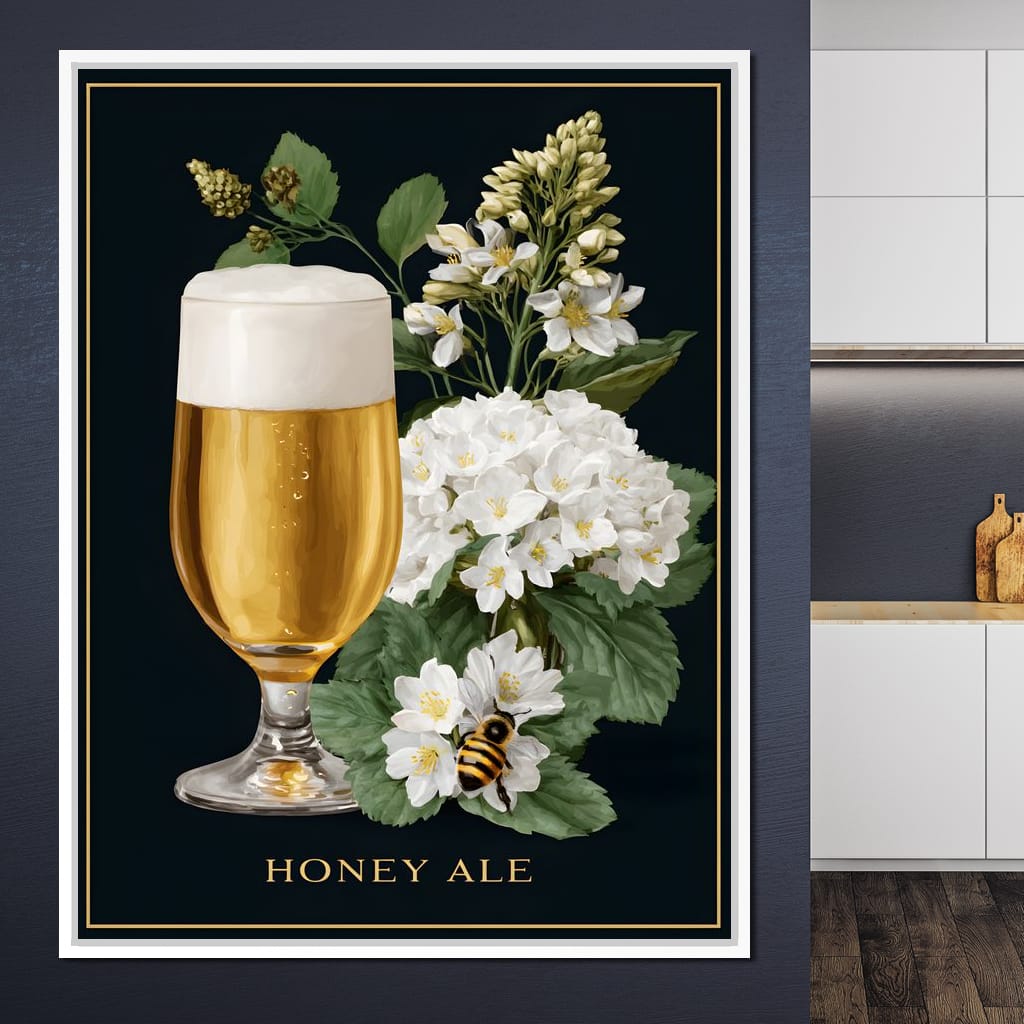 Golden Honey Ale Botanical Noir Canvas Wall Art
