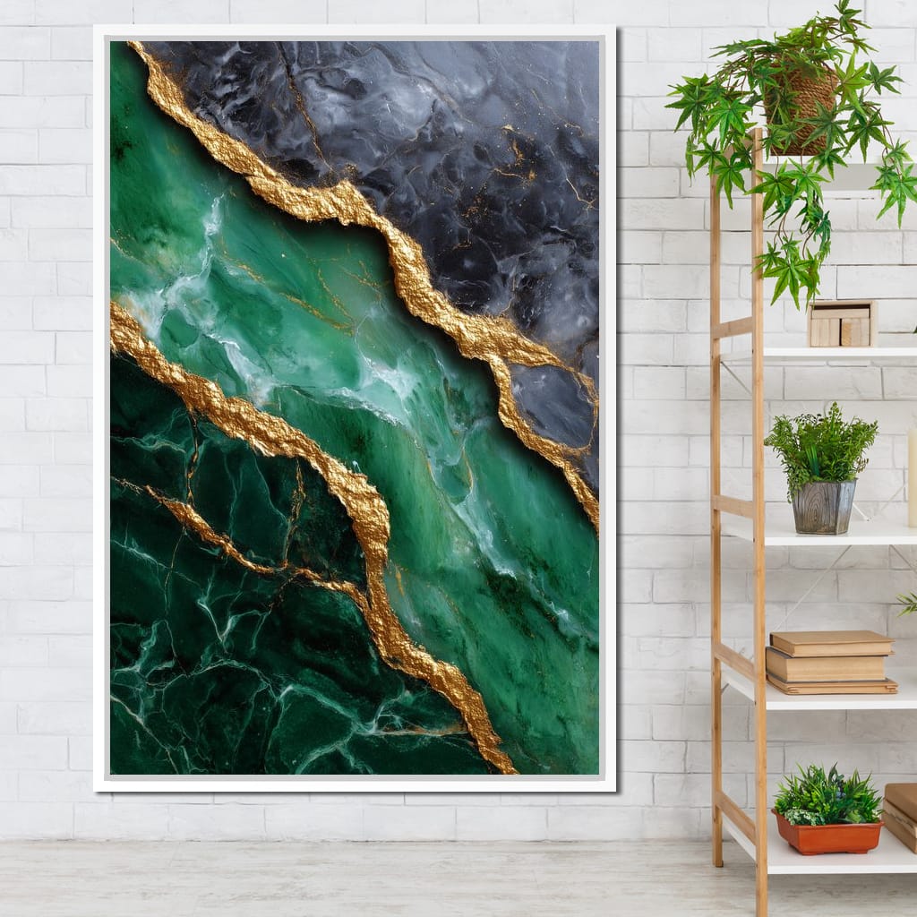 Gilded Emerald Marble Rift Canvas Wall Art